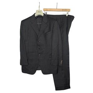 Armani Collezioni Men's Dark Gray Wool Suit Double Pinstripe 56/R Business